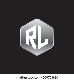 Initial letters RL rounded hexagon shape silver modern logo