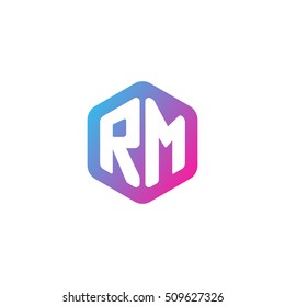 Initial letters RM rounded hexagon shape blue pink purple simple modern logo