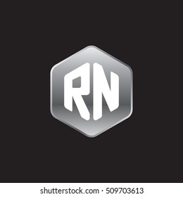 Initial letters RN rounded hexagon shape silver modern logo
