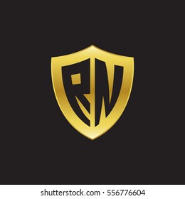 Initial letters RN shield shape gold logo