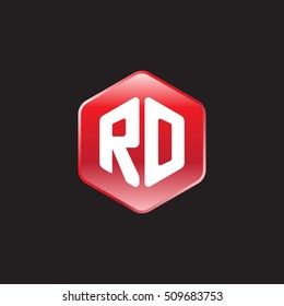 Initial letters RO rounded hexagon shape red modern logo