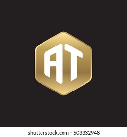 Initial letters AT rounded hexagon shape gold modern logo