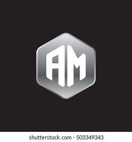 Initial letters AM rounded hexagon shape silver modern logo
