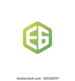 Initial letters EG rounded hexagon shape green simple modern logo