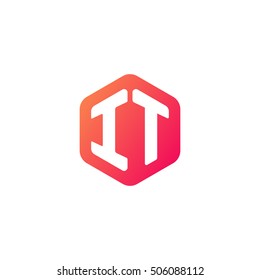 Initial letters IT rounded hexagon shape red orange simple modern logo
