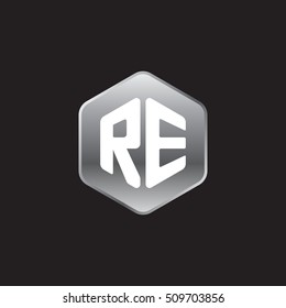 Initial letters RE rounded hexagon shape silver modern logo