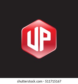 Initial letters UP rounded hexagon shape red modern logo