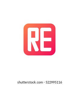 Initial letters RE rounded square shape red orange simple logo