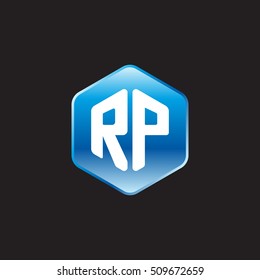 Initial letters RP rounded hexagon shape blue modern logo