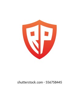 Initial letters RP shield shape red simple logo