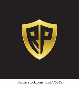 Initial letters RP shield shape gold logo