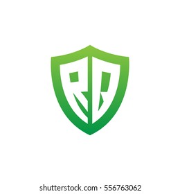 Initial letters RQ shield shape green simple logo