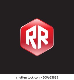 Initial letters RR rounded hexagon shape red modern logo