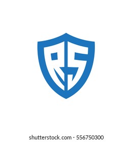 Initial letters RS shield shape blue simple logo