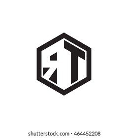 Initial letters RT negative space hexagon shape monogram logo