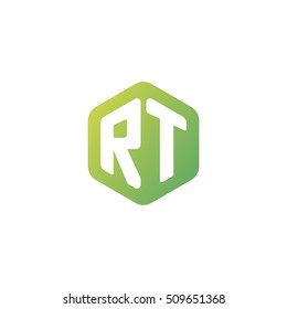Initial letters RT rounded hexagon shape green simple modern logo