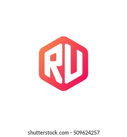 Initial letters RU rounded hexagon shape red orange simple modern logo