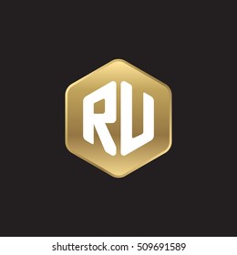 Initial letters RU rounded hexagon shape gold modern logo