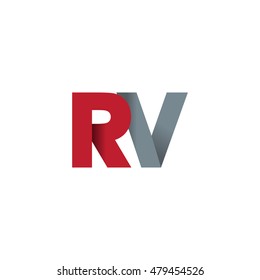 Initial letters RV overlapping fold logo red gray