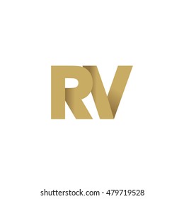 Initial letters RV overlapping fold logo brown gold