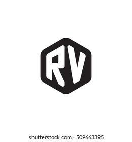 Initial letters RV rounded hexagon shape monogram black simple modern logo