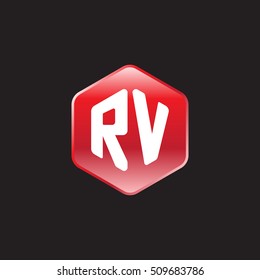 Initial letters RV rounded hexagon shape red modern logo