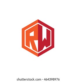 Initial letters RW hexagon shape logo red orange