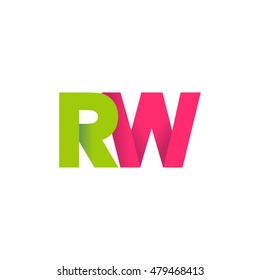 Initial letters RW overlapping fold logo green magenta