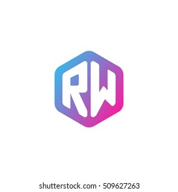 Initial letters RW rounded hexagon shape blue pink purple simple modern logo