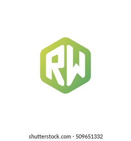Initial letters RW rounded hexagon shape green simple modern logo