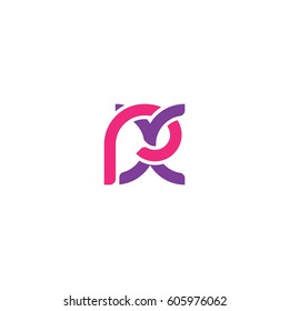 Initial letters rx, round overlapping chain shape lowercase logo modern design pink purple