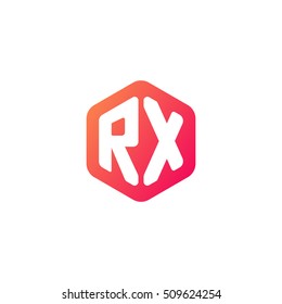 Initial letters RX rounded hexagon shape red orange simple modern logo