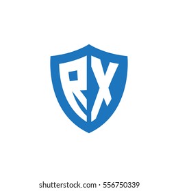 Initial letters RX shield shape blue simple logo