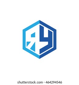 Initial letters RY negative space hexagon shape logo