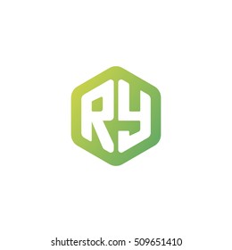 Initial letters RY rounded hexagon shape green simple modern logo