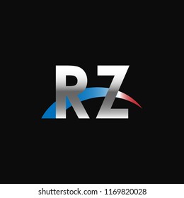 Initial letters RZ overlapping movement swoosh logo, metal silver blue red color on black background