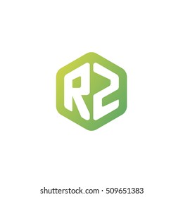 Initial letters RZ rounded hexagon shape green simple modern logo
