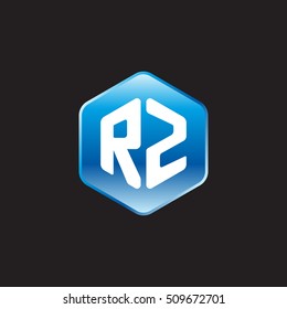 Initial letters RZ rounded hexagon shape blue modern logo