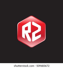 Initial letters RZ rounded hexagon shape red modern logo