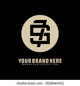 Überschneidung der Anfangsbuchstaben S, 7, S7 oder 7S, verflochtenes Monogramm-Logo, Creme und schwarze Farbe auf schwarzem Hintergrund