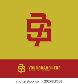 Letras iniciales S, 7, S7 o 7S superpuestas, logotipo de monograma interbloqueado, color rojo sobre fondo amarillo