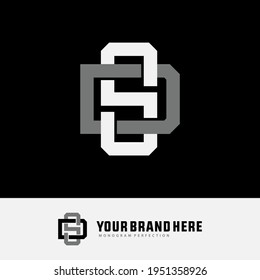 Initial letters S, D, SD or DS overlapping, interlock, monogram logo, white and gray color on black background