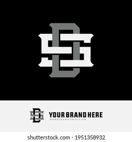 Initial letters S, D, SD or DS overlapping, interlock, monogram logo, white and gray color on black background