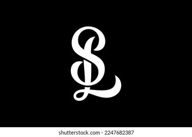 Initial letters S and L, SL, overlapping interlock logo, white monogram line art style on black background