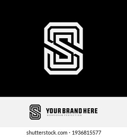 Initial letters S or SS overlapping, interlock, monogram logo, white color on black background