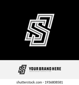 Initial letters S, SS, SSS or SSSS overlapping, interlock, monogram logo, white and gray color on black background