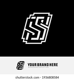 Initial letters S, SS, SSS or SSSS overlapping, interlock, monogram logo, white and black color on black background