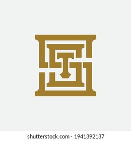 Initial letters S, ST, TS, SST, STS or TSS overlapping, interlock, monogram logo, gold color on white background
