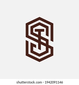 Initial letters S, ST, TS, SST, STS or TSS overlapping, interlock, monogram logo, brown color on white background
