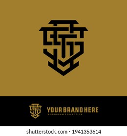Initial letters S, S, T, ST, TS, SST, STS or TSS overlapping, interlock, monogram logo, black color on gold background